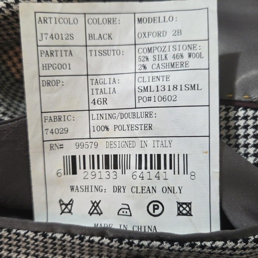 ProntoModa Italia Lana Lux Silk Wool, Cashmere Jacket Blazer Suit Coat Mens 46R - Picture 16 of 16